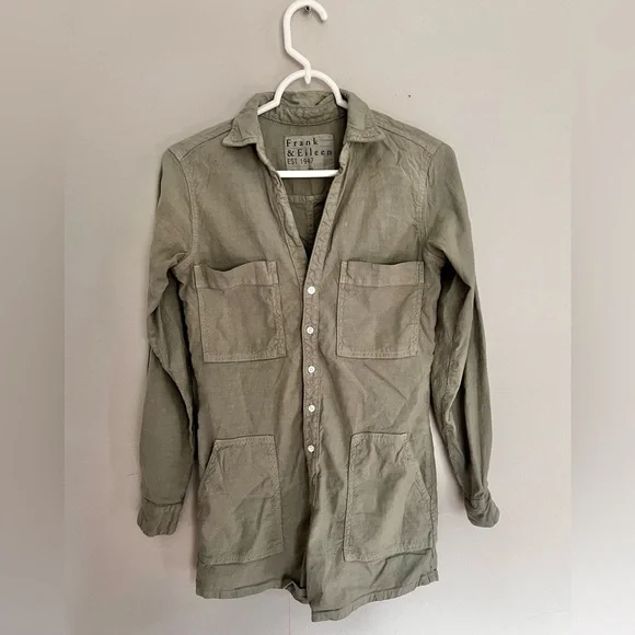 Frank & Eileen Romper Ireland Long Sleeve Playsuit Flax Buttoned Sage Size XXS - Picture 4 of 6